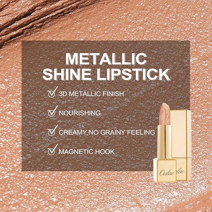 Oulac Matte Nude Lipstick with Glow Metallic Finish - Vegan Lipstick for Women, Creamy Texture, Hydrating Clean Beauty Formula, High-End Magnetic Hook Design, GM01 Serene