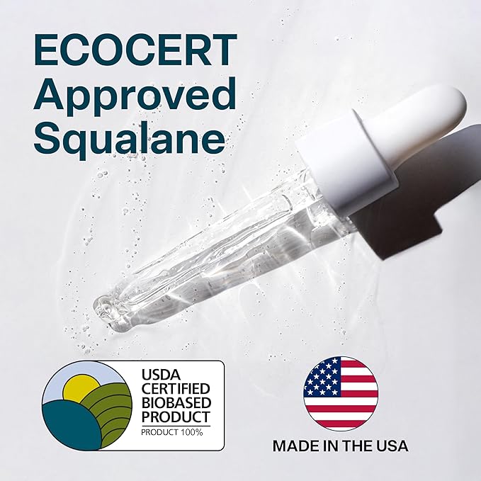 QRxLabs Pure Organic Squalane Oil & Vitamin E Oil for Face & Skin - 2 Fl Oz - USDA & ECOCERT Certified Organic Sugarcane - Hydrating Facial, Body & Hair Formula - Reduces Fine Lines & Wrinkles