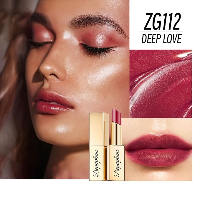 Dark Red Moisturizing Lipstick for Women Shimmer Tinted Lip Balm Hydrating Nourishing Burgundy Lip Gloss Vegan& Cruelty Free Lip Makeup, ZG112 Deep Love