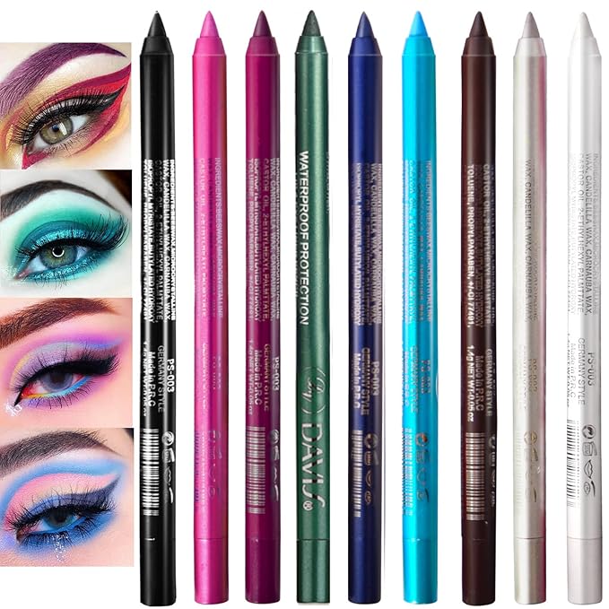 ADIMANIS 9PCS Colored Eyeliners Pen Set, Colored Eyeliner Pencils Pearl Eyeliner Kit Glitter Eye Liners for Women, Eye Shadow Pencil, Lip Liner, Professional Eye Makeup Set for Cosplay
