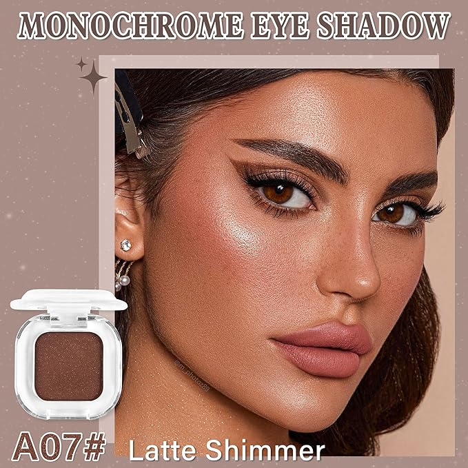 Brown Shimmer Single Eyeshadow Makeup Powder Palette，High Pigment Blendable Formula Eye Make-up for Women，Neutral Eye Shadow，sombras para ojos，Longwear Waterproof，Vegan & Cruelty-Free，Eyeshadow Gift