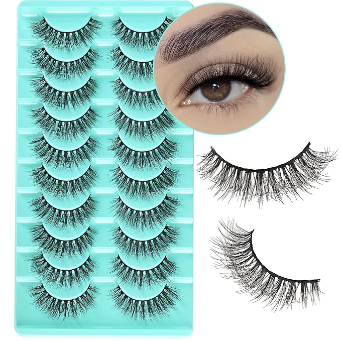 Natural Lashes Wispy Eyelashes Fluffy Mink Lashes Naturl Look Small Strip Eyelash 10 Pairs Short Lashes Pack Lightweight Cat Eye Lash Strips Set (Fluttery Lash | 10-17mm)