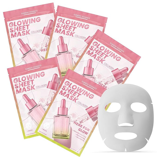 Collagen Face Mask – Dermatologist Tested, Anti-Aging, Korean Skin Care, Firms Hydrates Strengthens Barrier – Clean Beauty Vegan Sheet Mask for Dry Sensitive Skin – 5 Sheets