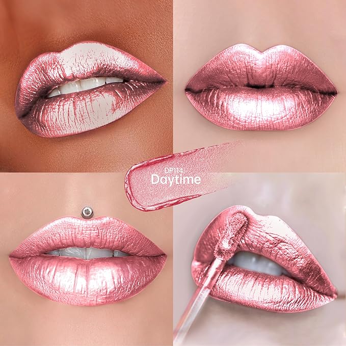 3Pc Lipsticks Set for Women Metallic Lipstick Long Lasting Dark Red Bronze Pink Lip Gloss, Metal Shine Lightweight Hydrating Full Coverage Lip Color, DP103/104/114