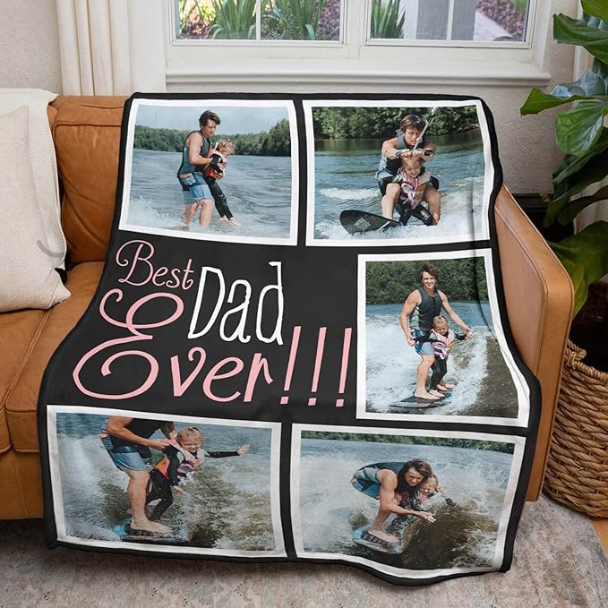 Gifts for Dad Custom Blankets with Photos Personalized Photo Blankets with Picture for Dad, Customized Throws Blanket for Fathers Day Plush Best Daddy Ever Family Husband Men Birthday