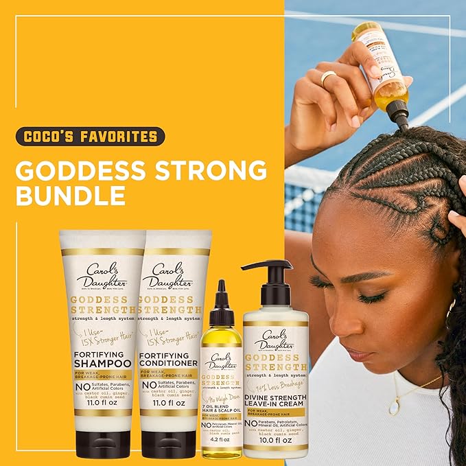 Carol's Daughter X Coco Gauff Goddess Strong Bundle: Hair Care Kit with Shampoo, Conditioner, Leave-In Treatment and Scalp Oil, 4 Items