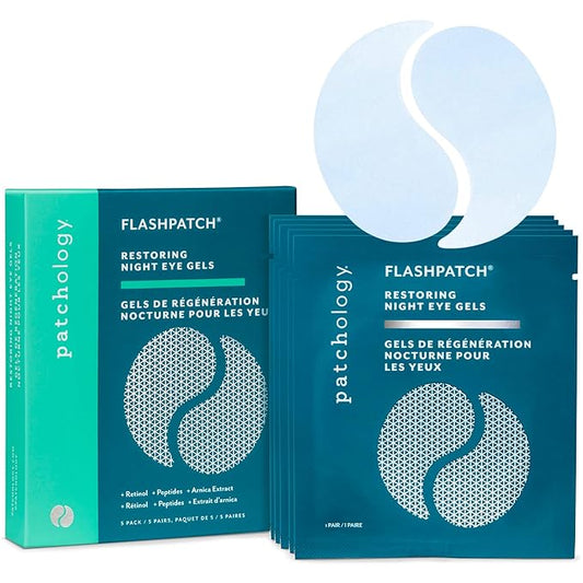 Patchology Restoring Eye Gel Patches with Retinol & Collagen - Under Eye Mask for Dark Circles, Puffy Eyes, & Wrinkles - Anti-Aging Overnight Eye Pads Set to Brighten Skin Care for Eye Bags (5 Pairs)