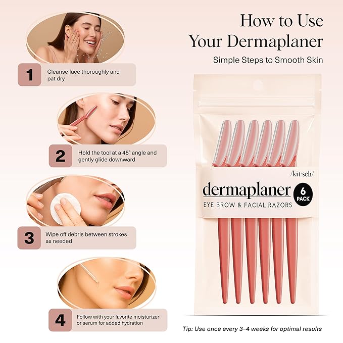 Kitsch Dermaplane Razor for Women Face – Face Razors for Women & Men, Eyebrow Trimmer & Face Shaver – Exfoliating Facial Razor & Skin Care Tool for Smoother Skin - Coral, 6 pcs