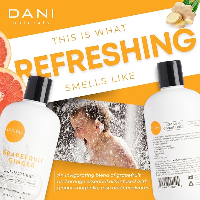 DANI Naturals Conditioner – Grapefruit Ginger, Detoxifying & Clarifying for Oily, Thick & Curly Hair, Lightweight Hydration & Scalp Refresh, Vegan & Color-Safe, 12 oz