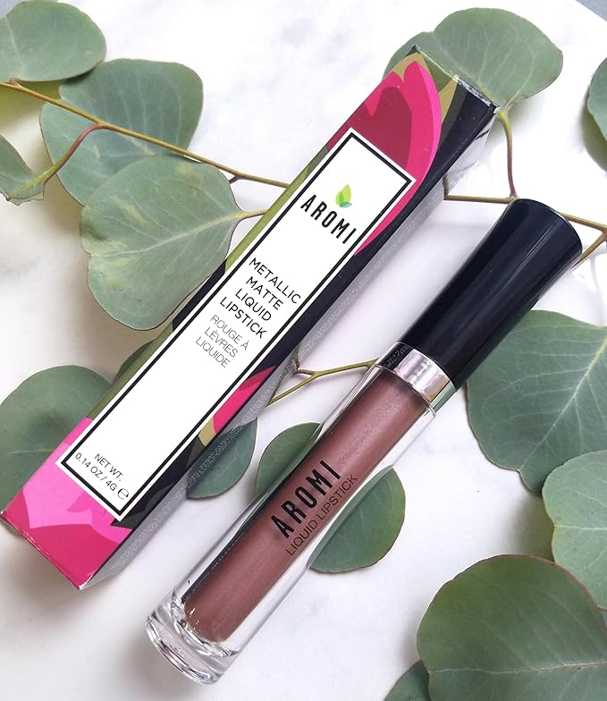 Aromi Metallic Liquid Lipstick | Light Brown Nude Lip Color for Women, Long-lasting, Shimmery Finish, Vegan (Brown Sugar)
