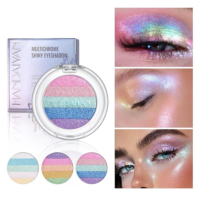 Multi-Use Chameleon Eyeshadow & Highlighter Palette – Iridescent Multichrome Shimmer with Color-Shifting Glow, Long-Lasting Waterproof Glitter Makeup for Eyes, Face & Festival (Dreamy Galaxy)