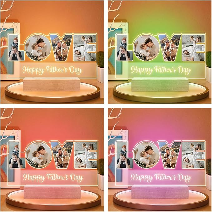 Custom Picture Frames with Photo, Personalized LOVE Photo Frame with Night Light, Customized Picture Frame, Personalized Christmas Fathers Day Birthday Gifts for Dad