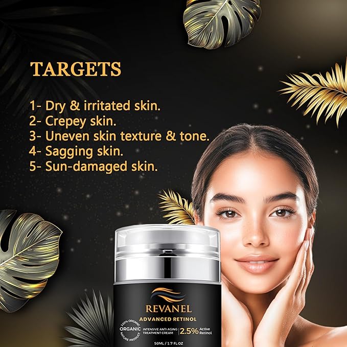 Advanced Retinol 100% Organic Intensive Anti-Aging Treatment Cream – 2.5% Active Retinol Moisturizer for Face & Neck, Reduces Wrinkles, Improves Skin Texture and Firmness 50ml / 1.7 fl. oz. (1)