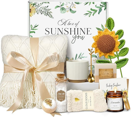 Birthday Gifts for Women, Get Well Soon Self Care Package Box, Sending Sunshine Sunflower Box, Best Friend Birthday Gifts, Thinking of You Sympathy Basket for Mom Her Sister Wife