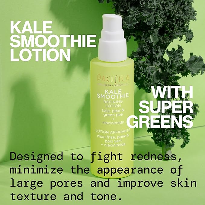 Pacifica Kale Smoothie Face Lotion, Refining Skincare, Face Moisturizer, Niacinamide, Vitamin C and E, Minimize Pores, Face Serum, For All Skin Types, Oily, Combination, Vegan, 1.7 fl oz (1 Count