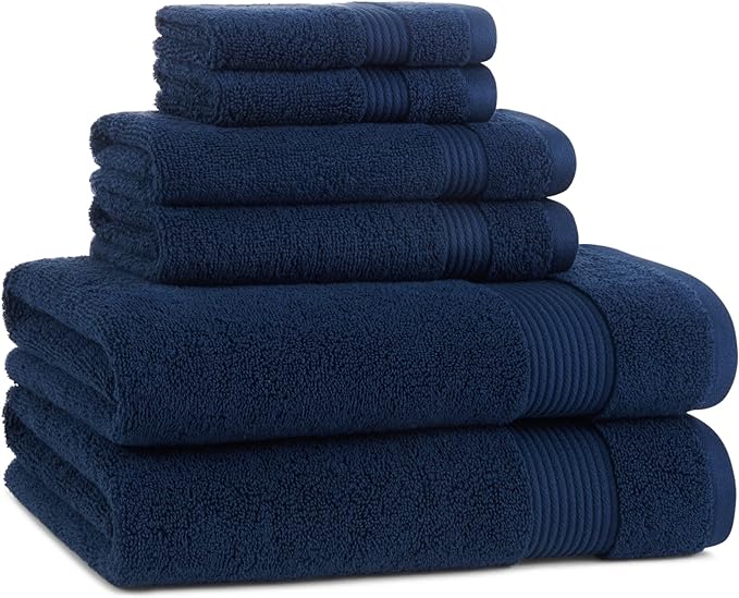 Arkwright Bath Towels Set of 6 - Super Soft 100% Cotton, 600 GSM Quick Dry & Absorbent, Luxury Bathroom Essentials with 2 Shower Towels, 2 Hand Towels and 2 Washcloths, Lapis Navy
