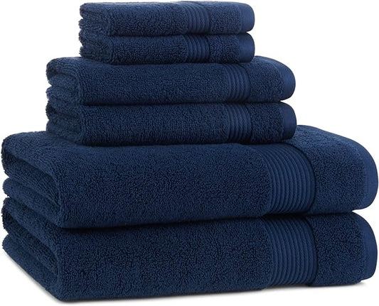 Arkwright Bath Towels Set of 6 - Super Soft 100% Cotton, 600 GSM Quick Dry & Absorbent, Luxury Bathroom Essentials with 2 Shower Towels, 2 Hand Towels and 2 Washcloths, Lapis Navy