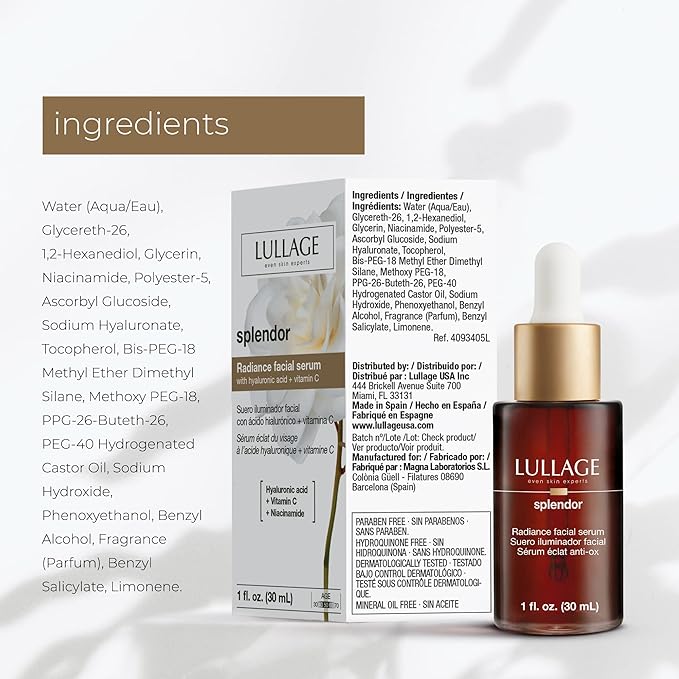 LULLAGE Splendor Radiance Hyaluronic Acid & Vitamin C Serum for Face, Revitalizing Vitamin C Face Serum with Niacinamide to Replenish & Firm the Skin, 1 Fl Oz Dropper Bottle
