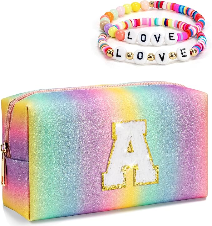 Birthday Gifts for 4 5 6 7 8 9 10 11 12 Year Old Girls, Initial Makeup Toiletry Bag for Kids, Kindergarten Graduation Gifts, Teacher Appreciation Gifts, Cute Trendy Stuff (Small)