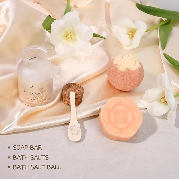 Spa Gifts for Women Mothers Day Gifts Jasmine Bath Gift Baskets Relaxing Self Care Gift for Mom Girlfriend Sister Wife Auntie Home Bath Care Package Thank You Gift Birthday Gift Friendship