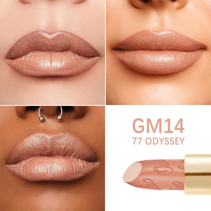 Oulac Matte Nude Lipstick with Glow Metallic Finish - Vegan Lipstick for Women, Creamy Texture, Hydrating Clean Beauty Formula, High-End Magnetic Hook Design, GM14