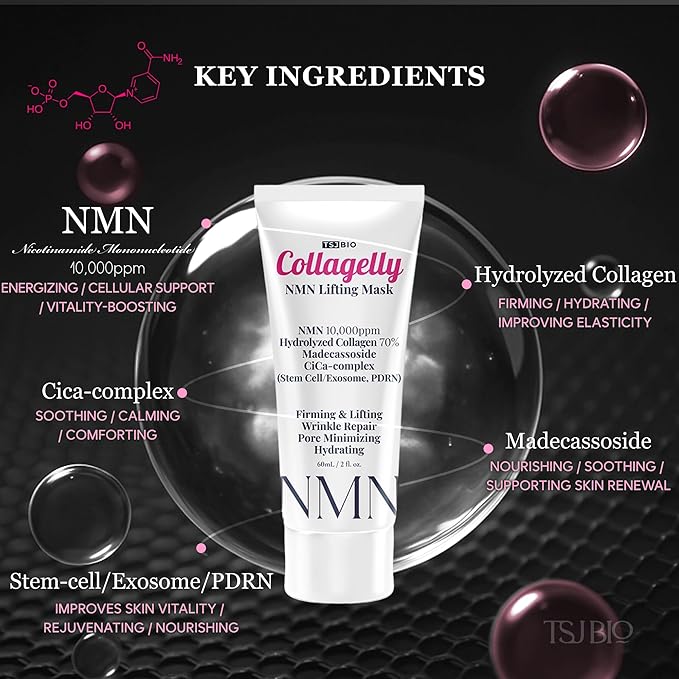 NMN Collagelly Lifting Mask – 2.1 fl. Oz with 10,000ppm NMN, 70% Collagen, Exosome Complex - Exosomes for Skin Serum, Exsomes, Exocell Peel-Off Face Mask for Anti-Aging, Firmness, Glow