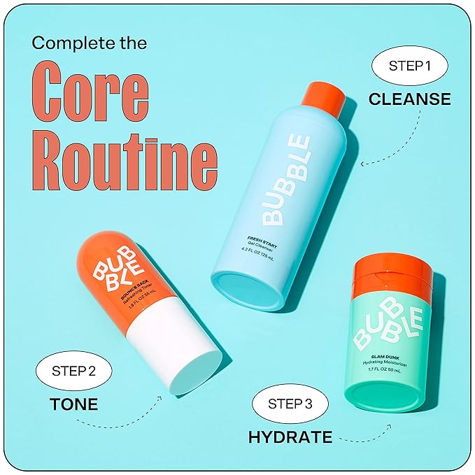 Bubble Skincare Slam Dunk Face Moisturizer (50ml) + Fresh Start Gel Cleanser (125ml) + Bounce Back Balancing Facial Toner Mist (55ml)