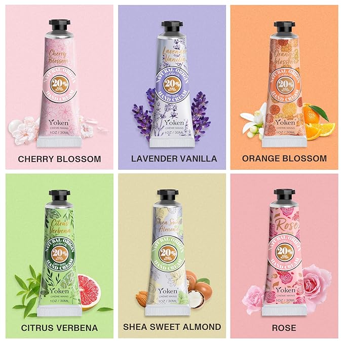 Yoken 20% Shea Butter Hand Cream Gift Set, Instant Moisturizing Hand Cream for Women Dry Hands with Delicate Tin, Floral-Scented Hand Lotion 6 x 1 OZ