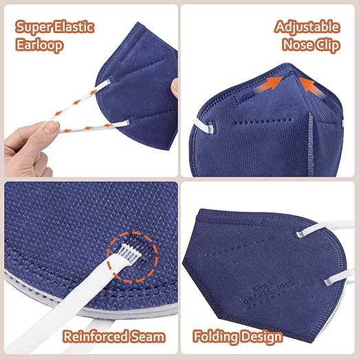 KN95 Face Masks 50 Pcs, 5-Ply Protection Navy KN95 Mask, Disposable Face Masks for Adults