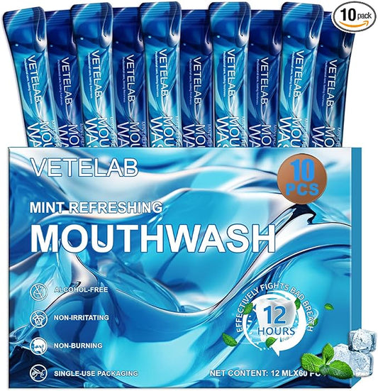 Portable Travel Size Mouthwash Packets - TSA-Approved Mini Mint Mouthwash for Adults, Alcohol & Fluoride-Free Oral Care for Air Travel, Dates & Office, 10 Individually Wrapped 0.4oz Packs