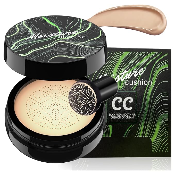 Mushroom Head Air Cushion CC Cream - Moisturizing & Oil Control BB Cream Foundation Create Long-Lasting, Waterproof Makeup Base Primer, Concealer Full Coverage for All Skin Types (Natural)