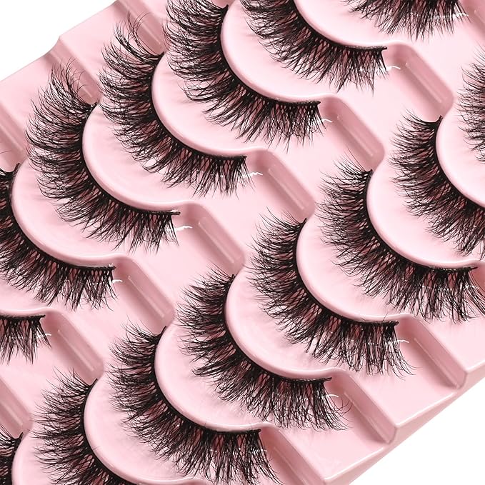 FARRED Natural Lashes Short Eyelashes Wispy False Mink Lash Strips 10 Pair Natural Look Fluffy Cat Eye Strip Eyelash Small Fake Lashes Full Pestañas Sets for MUA and Beginners Daily Makeup