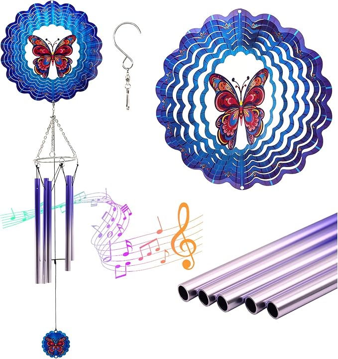 Wind Chimes with Butterfly Wind Spinner, Mom Gifts for Christmas Grandma Mom Women Birthday Retirement Teacher, 31" Windchimes Outdoor Decor Hanging Mobile for Garden Porch Patio Backyard