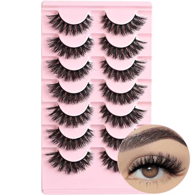 FARRED Lashes Cat Eye False Eyelashes Fluffy Wispy Lash Strips Natural Voume Fake Eyelash Mink Eye Lashes Natural Looking 7 Pairs Full Short Strip Pestañas Set Small Cateye Easy Lashes for Beginners