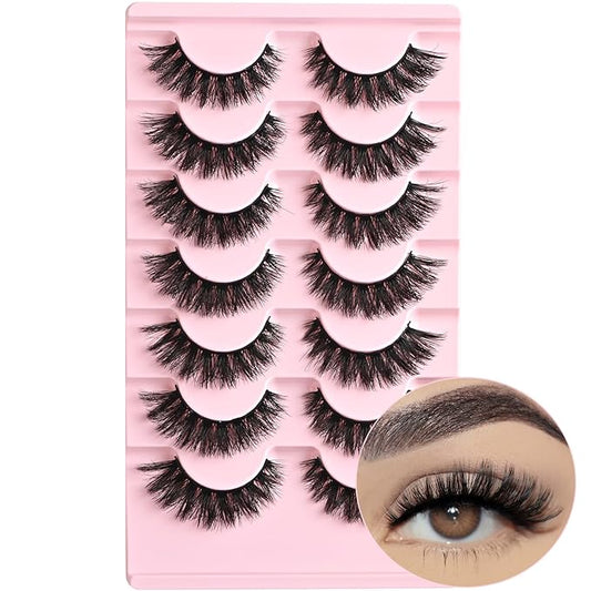 FARRED Lashes Cat Eye False Eyelashes Fluffy Wispy Lash Strips Natural Voume Fake Eyelash Mink Eye Lashes Natural Looking 7 Pairs Full Short Strip Pestañas Set Small Cateye Easy Lashes for Beginners