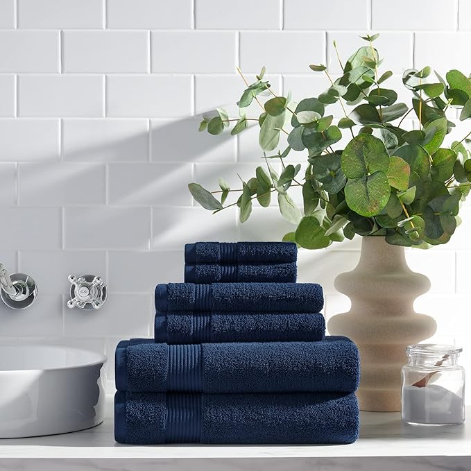 Arkwright Bathroom Hand Towels Set of 6 - Super Soft 100% Cotton, 600 GSM Quick Dry & Absorbent, Luxury Bath Essentials for Hotels, Spa, Hosts, and Vacation Rentals, Lapis Navy