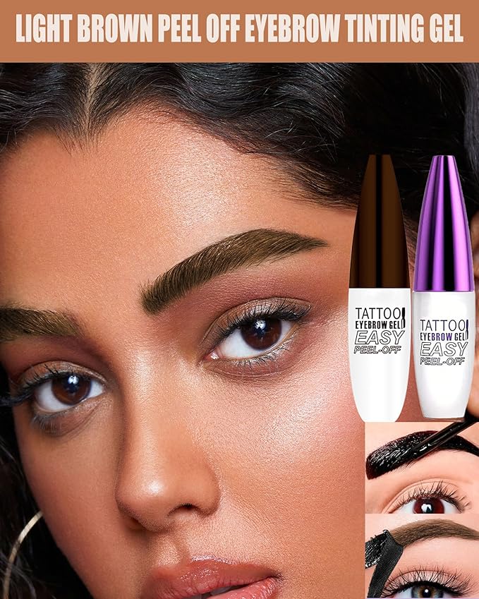Peel Off Eyebrow Gel Kit,2Pcs Light Brown Tattoo Eyebrow Tinting Gel Easy Peel Off Tinted Eye Brow,Waterproof Long-lasting Up to 3 Days for Women Natural Brows Defined&Fuller Eyes Makeup Gift Set-02