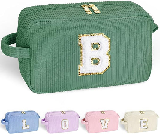 YOOLIFE Personalized Gifts for Girls - Bridal Shower Gifts Birthday Gifts for Women Her Girls Green Cute Makeup Bag Makeup Brush Bag Preppy Make Up Bag Personalized Friend Sister Gifts for Girl B