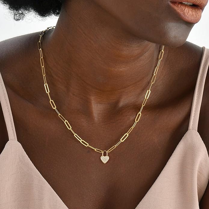 Dainty Gold Heart Necklace for Women - 14K Gold/Silver Plated Cute Heart Handmade Disc Circle Bee Choker Adjustable Necklace for Women Trendy Jewelry