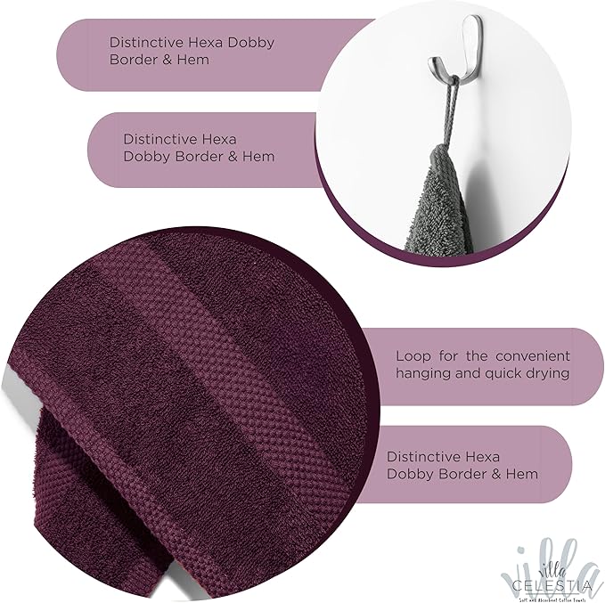100% Cotton Hand Towel Set of 4, (16 x 28 inches) Sustainable, Soft, Highly Absorbent, Quick Drying, Combed Cotton Hand Towels Pack of 4 Ideal for Hotels, Spa, Bathroom, Dorm, Burgandy