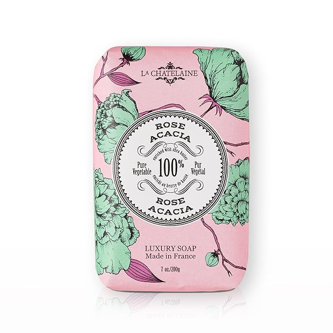 La Chatelaine Luxury Exfoliating Bar Soap | Natural Shea Formula (Rose Acacia, 7 oz)