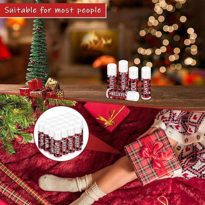 Sosation 40 Pcs Christmas Flavored Lip Balm Bulk Holiday Christmas Stocking Gift Set Celebrate Lip Balm Stick Beauty Lip Care