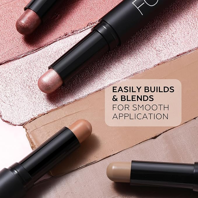 FOCALLURE 4PCS Cream Eyeshadow Stick Sets,Highlighter Eye Shadow Pencil with Crease-proof Formula,Long Lasting Waterproof Eyes Makeup,Desert Rose