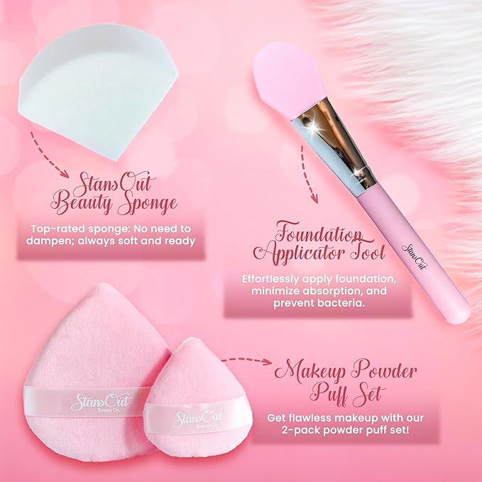 StansOut Ultimate Complexion Bundle: Liquid Foundation Brush, Makeup Brushes for Liquid, Cream, Stick Foundation - Flat, Round, Blender Brushes - 101 Contoured, 108 Straight - Long-Lasting