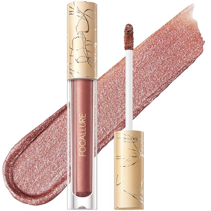 FOCALLURE Metallic Liquid Lipstick,Non Stick Cup Lip Gloss,High Impact Lip Color with Transfer-proof Wear,Long Lasting & Waterproof Lipstick Makeup for Women,Rope Brun