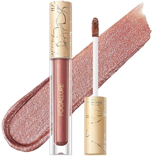 FOCALLURE Metallic Liquid Lipstick,Non Stick Cup Lip Gloss,High Impact Lip Color with Transfer-proof Wear,Long Lasting & Waterproof Lipstick Makeup for Women,Rope Brun