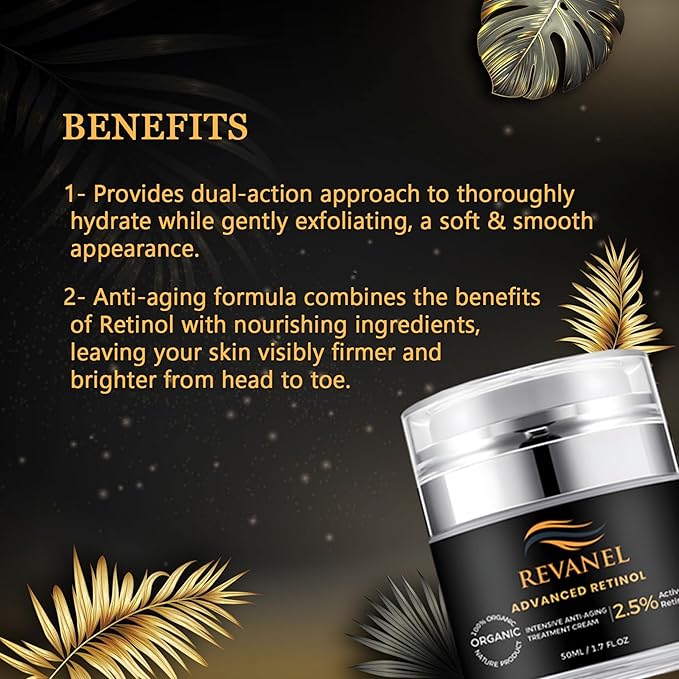 Advanced Retinol 100% Organic Intensive Anti-Aging Treatment Cream – 2.5% Active Retinol Moisturizer for Face & Neck, Reduces Wrinkles, Improves Skin Texture and Firmness 50ml / 1.7 fl. oz. (1)