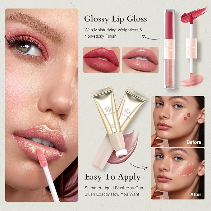 Color Nymph Girls Makeup Set For Teens With Travel-Friendly Makeup Kits Bag Included 9 Color Eyeshadow Palette Concealer Liquid Blush Eyeliner Lipgloss - #01