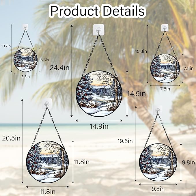 Stained Glass Window Hanging, Winter Snow Landscape Suncatcher Diamond Glass Panel Sun Catchers Decor for Birthday for Women, Men, Wife, Aunt, and Mom 14.9 in