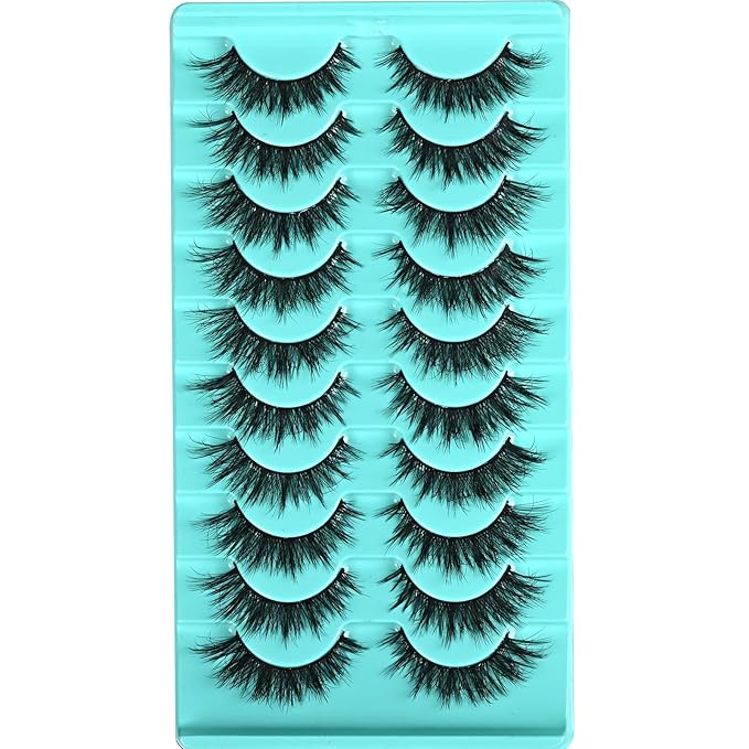 Lashes False Eyelashes Cat Eye Lashes Wispy Fake Mink Lashes Natural Lash 10 Pairs Fake Eyelash Fluffy Lashes Strips Eye Lashes Pack Short Cateye Lashes (Flare Cateye | 7-14mm)